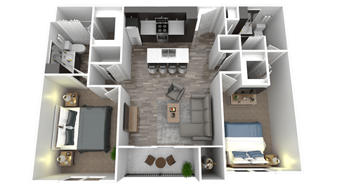 Floor plan for 2 beds, 2 baths, 1150 sqft